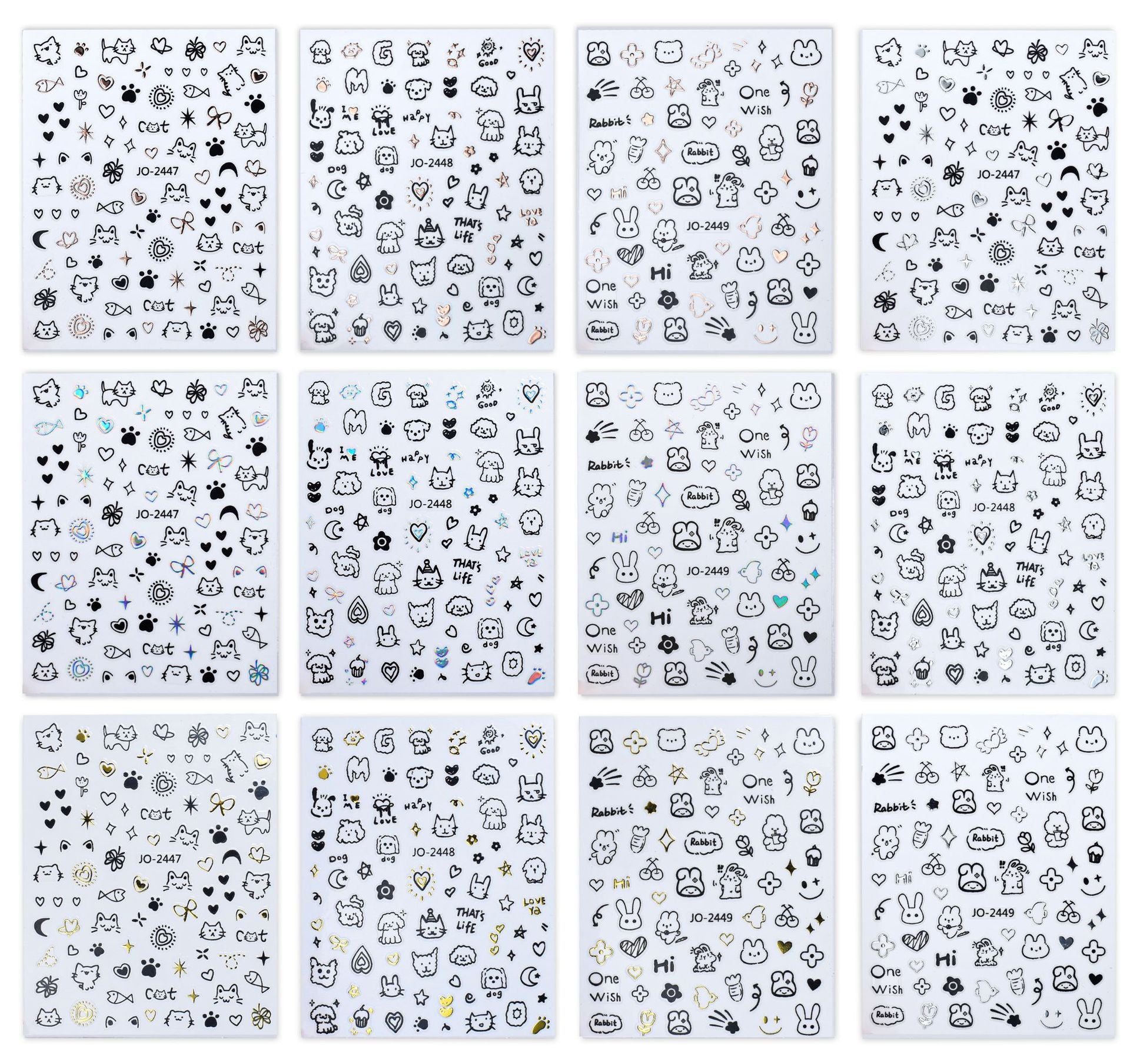 Wholesale New style nail stickers sweet cool kitten online celebrity same style Cute graffiti style kitten curly dog rabbit nail art