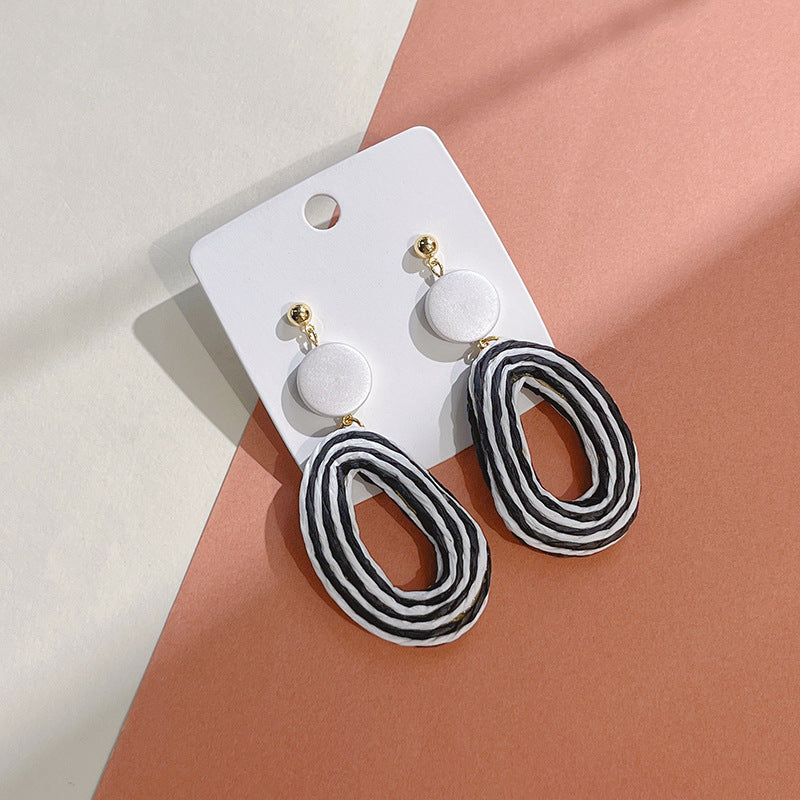 Wholesale Straw Handwoven Geometric Stud Earrings