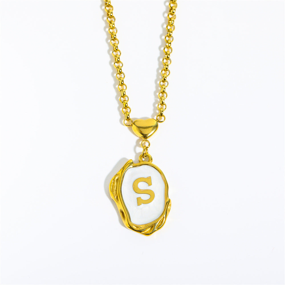 Wholesale 26 Letters Oil Dripping Three-dimensional 18K Gold Plated Stainless Steel Necklace