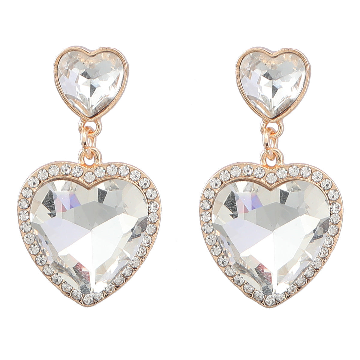 Wholesale Colored diamond studded heart-shaped earrings