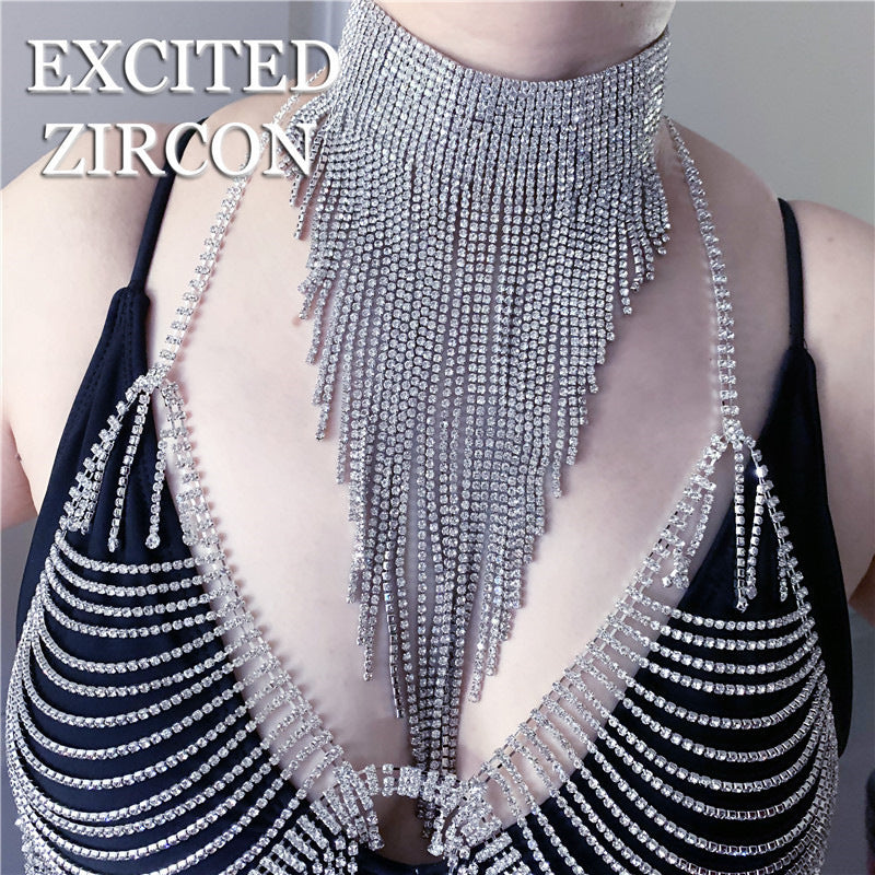 Wholesale Luxury Tassel Versatile Exaggerated Clavicle Crystal Necklace