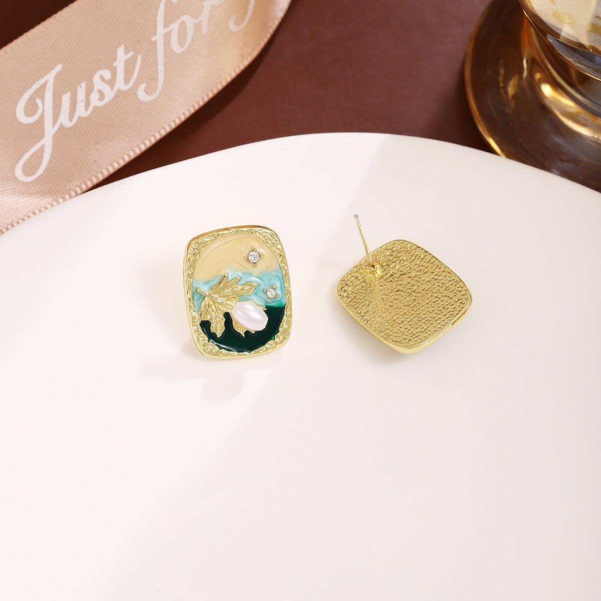 Wholesale Silver Needle French Retro Art Oil Painting Wheat Ear Earrings