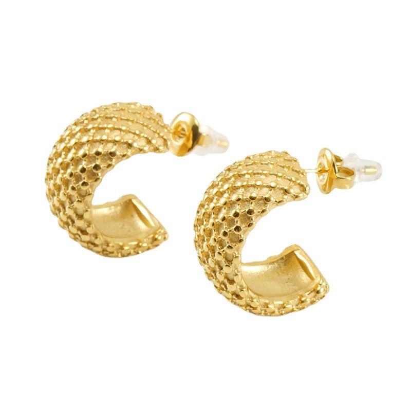 Wholesale Stainless Steel Fashion Polka Dot Simple Style C-Shaped Titanium Steel 18K Gold Earrings