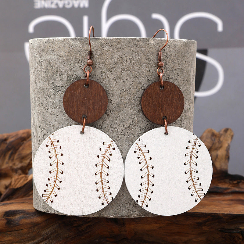 Wholesale Light Wood Chip Sports Style Baseball Pattern Earrings
