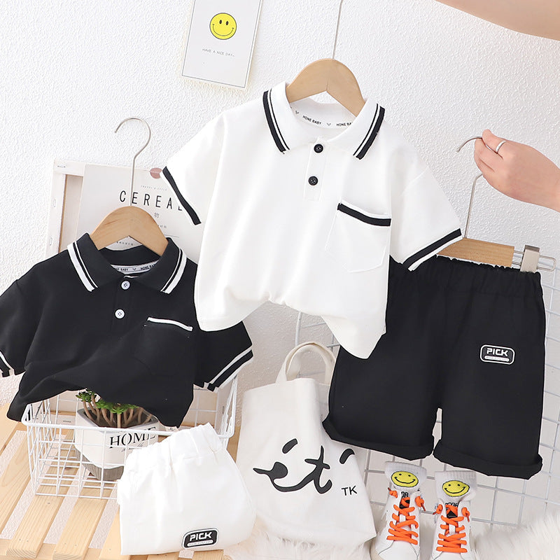 Wholesale Boys Minimalist Polo Casual Short Sleeved Shorts Cotton Set