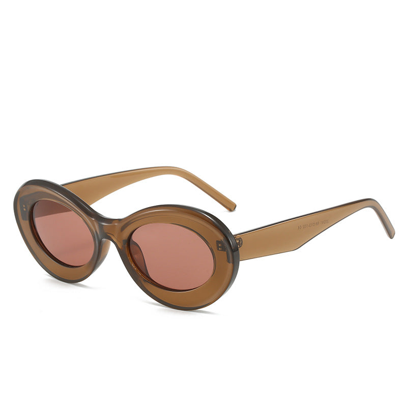 Wholesale Cat-eye Fashion Oval Versatile Maca Color Sunglasses