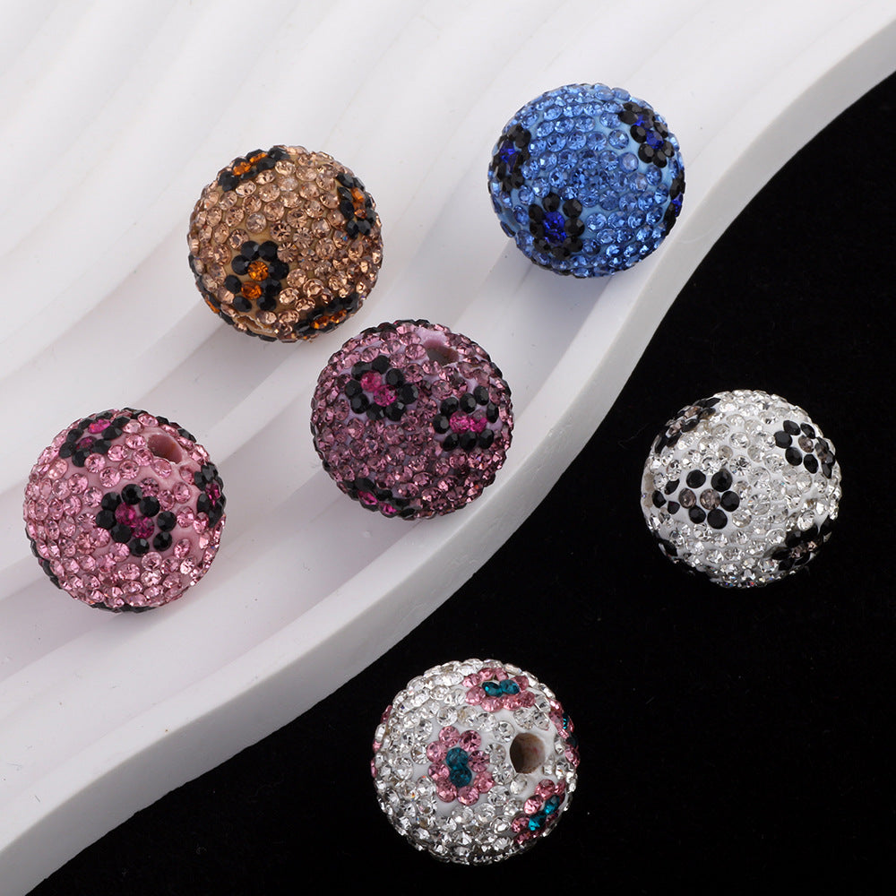 Wholesale 2CM Classic Leopard Print Round Beads with Large Hole,  Polymer Clay Straight Hole Beads,  DIY Phone Keychain Necklace Accessories