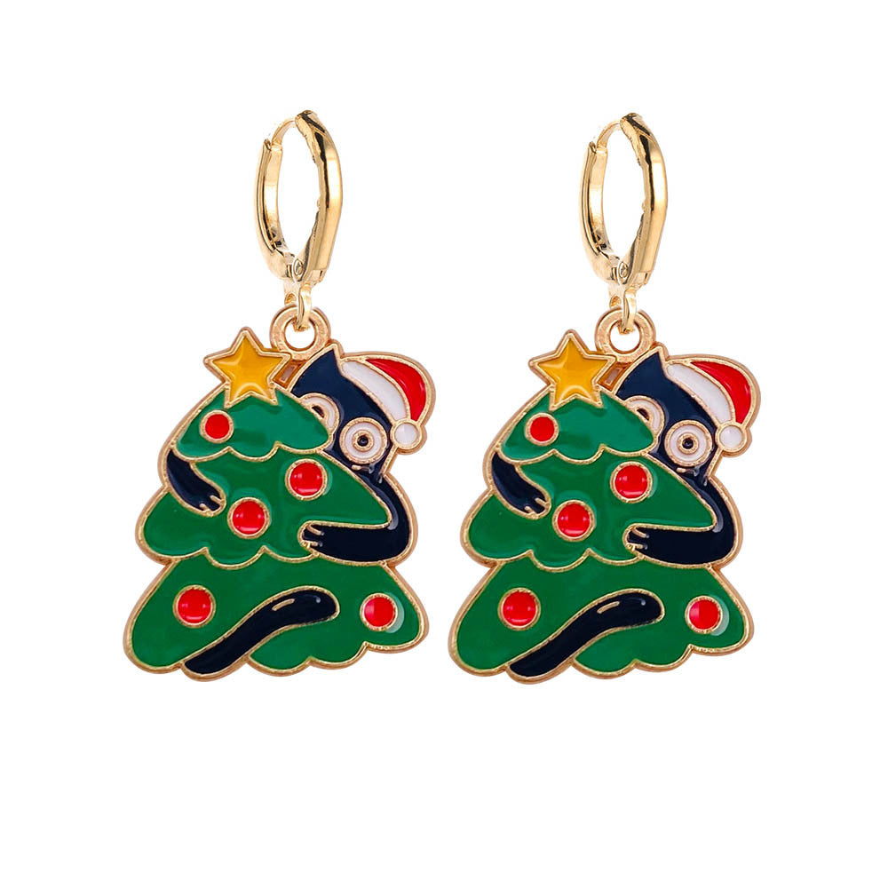 Wholesale Christmas Cute Lights Cat Christmas Tree Alabaster Earrings
