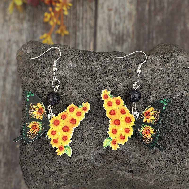 Wholesale  Butterfly Print Sunflower Acrylic Holiday Earrings
