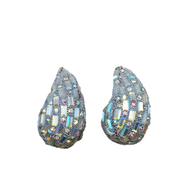 Wholesale Comma Colored Glass Full Diamond Earrings