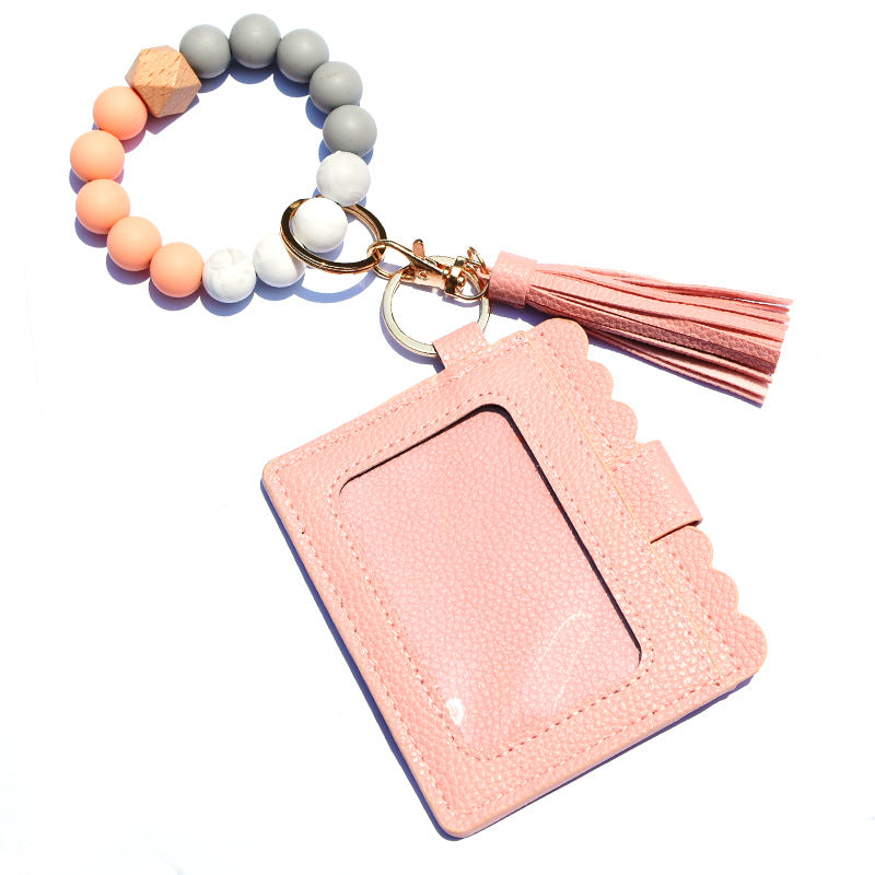 Wholesale Silicone Bead Bracelet Card Holder Tassel Wallet Keychain