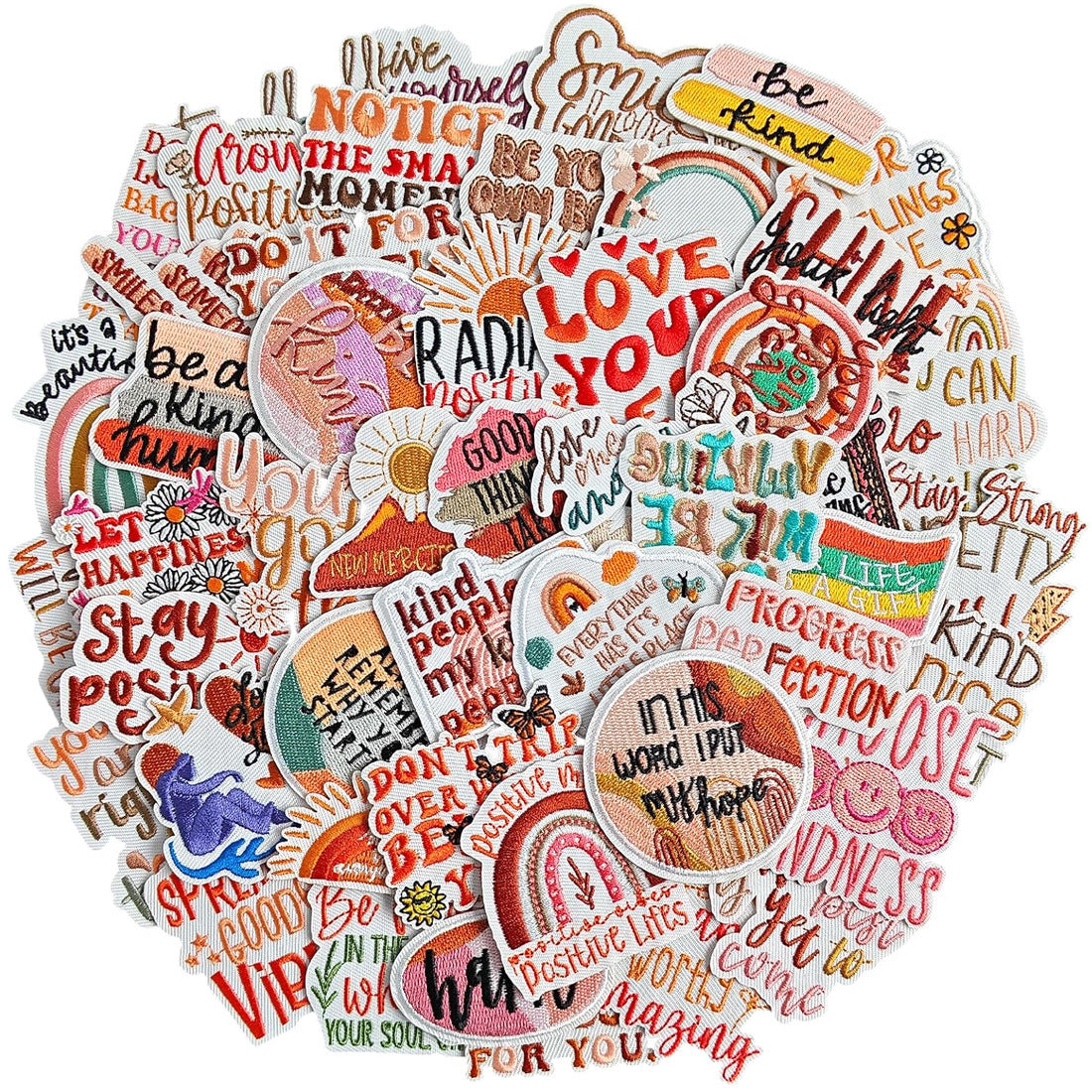 Wholesale Polyester Embroidered Patches 60Pcs Assorted Inspirational Quotes For Clothing Bags DIY Accessory