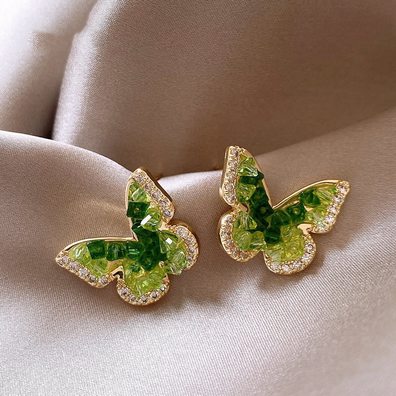 Wholesale Green Crystal Butterfly High-end Fashion Earrings