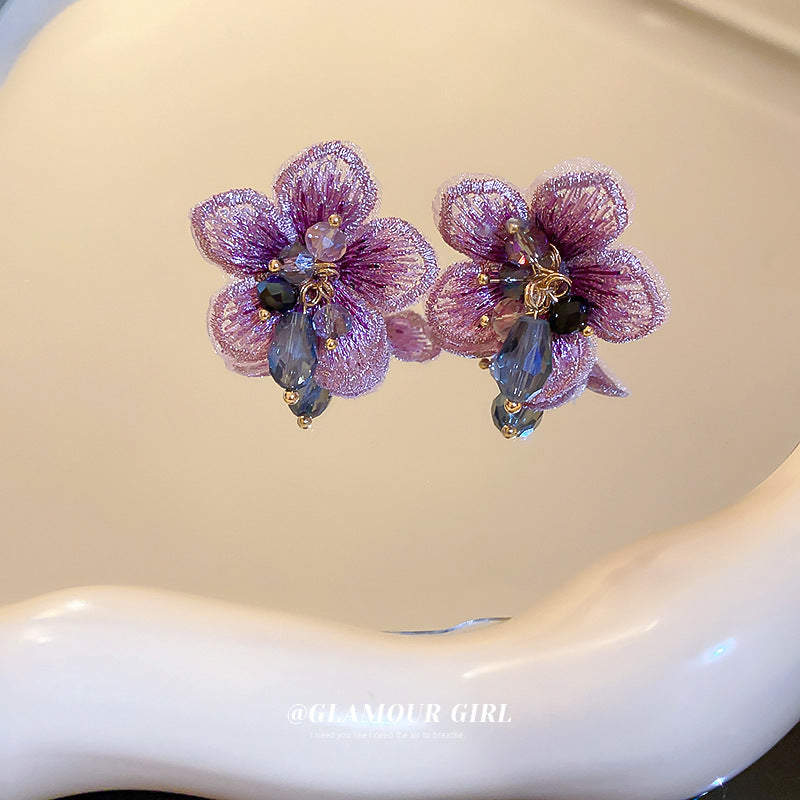 Wholesale Fabric Flowers Crystal Earrings