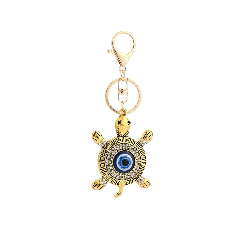 Wholesale Devil' s Eye Turtle Blue Eyes with Water Diamond Metal Keychain