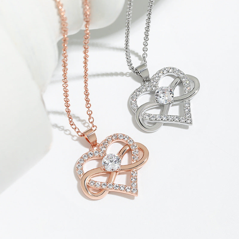 Wholesale 8-shaped infinity symbol zircon heart necklace