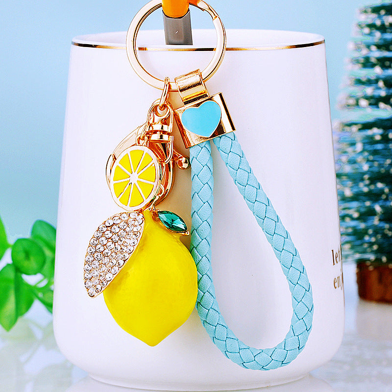 Wholesale Rhinestone Lemon Design Car Keychain Bag Charm Trendy Gift Accessory