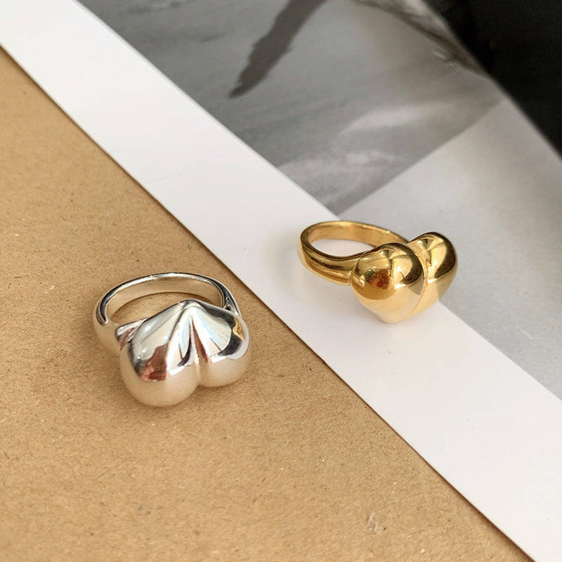 Wholesale Titanium Steel Heart Three-dimensional Solid Rings