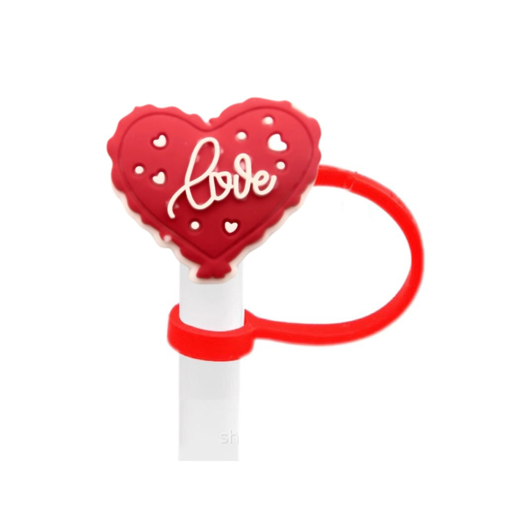 Wholesale 10pcs Valentine's Day Series Love Creative Cartoon Silicone Dust Stopper Water Cup Straw Cover