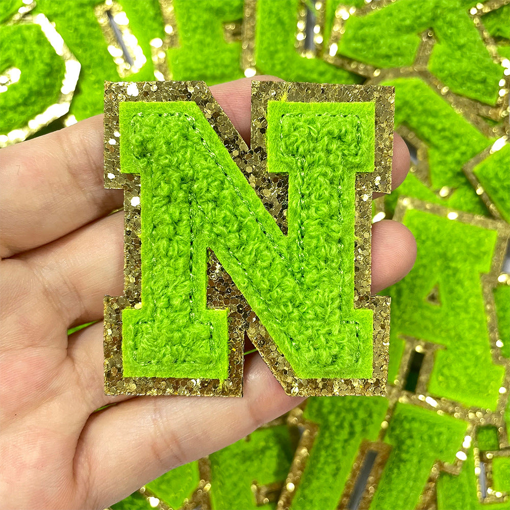 Wholesale Gold Glitter A Z Letter Patches Towel Embroidery Appliques Self Adhesive For Coats Stylish DIY Fashion Accessory