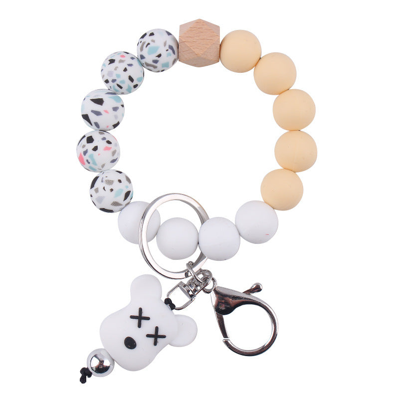 Wholesale Silicone Pearl Cartoon Bear Pendant Bracelet Keychain