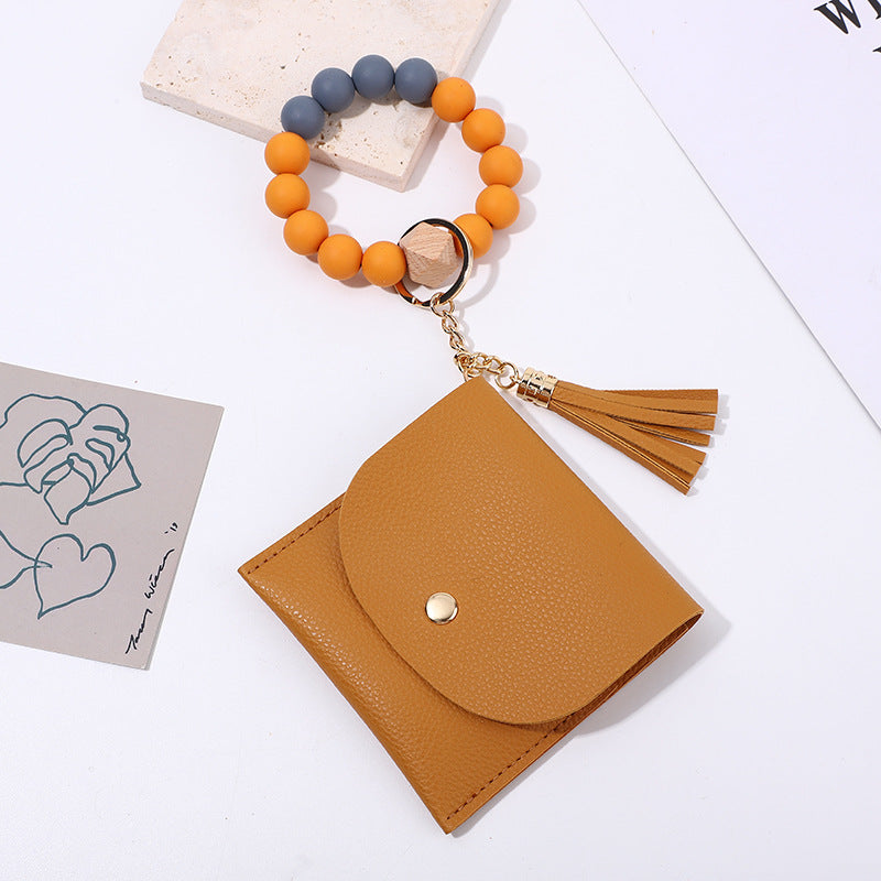 Wholesale Wooden bead card holder key ring bracelet ID card holder bracelet
