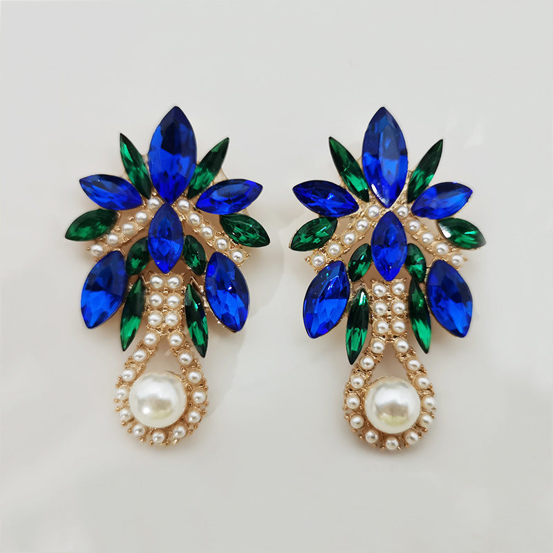 Wholesale Blue Diamond Series Retro Large Grain Sapphire Earrings