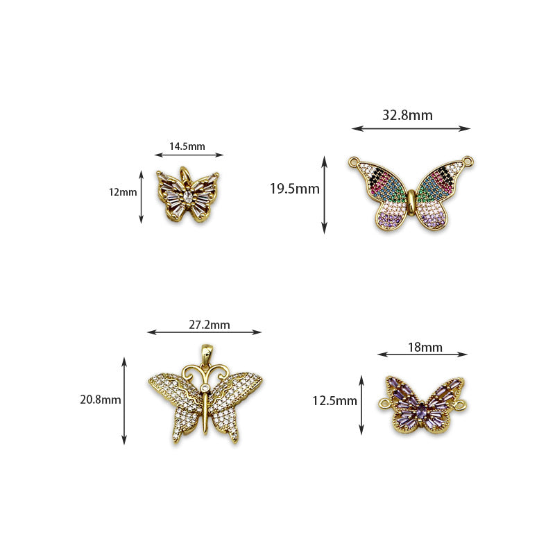 Wholesale Copper Micro Inlaid Color Zirconium Butterfly DIY Jewelry Accessories