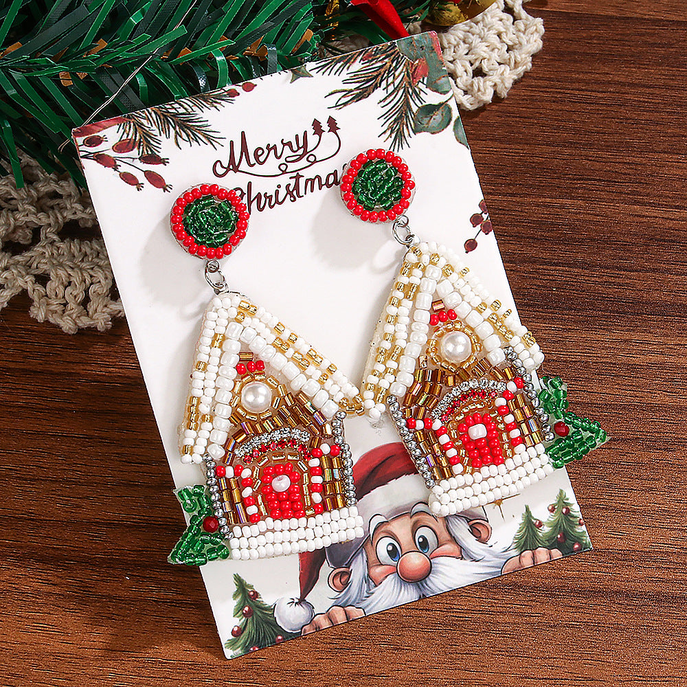 Wholesale Christmas tree rice bead earrings