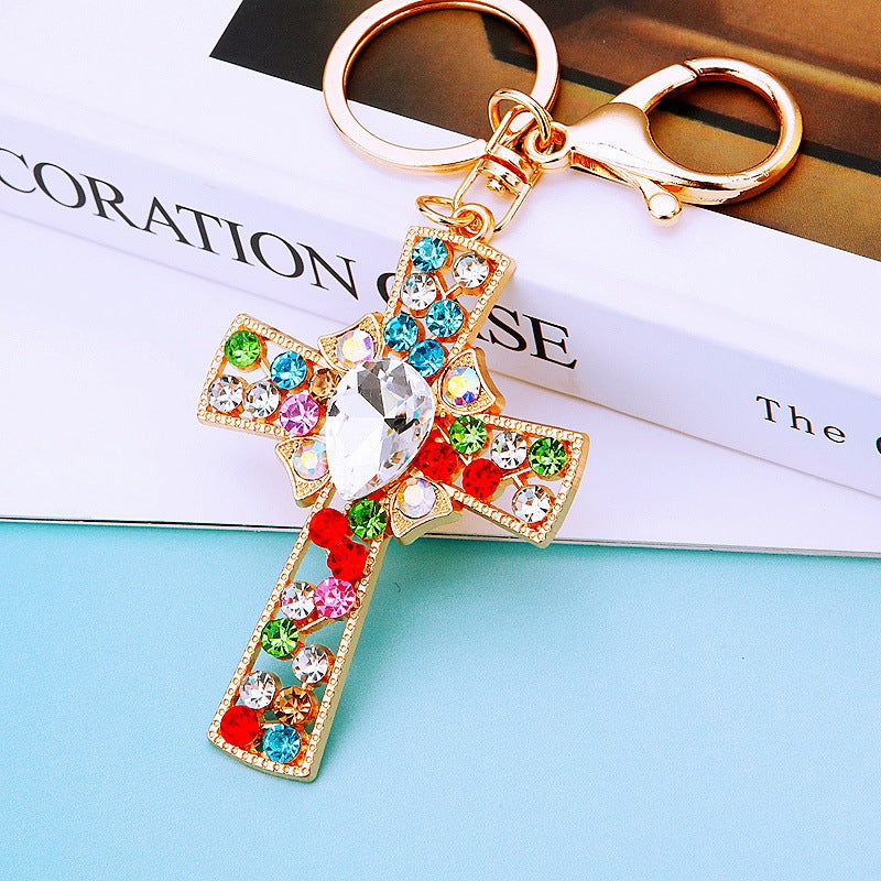 Wholesale Metal Crystal Four Leaf Clover Keychain Rhinestone Bag Charm Car Key Ring Fashion Accessory