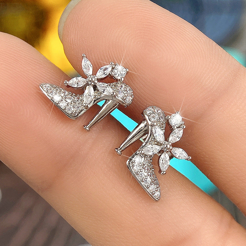 Wholesale High Heel Crystal Shoes Copper Earrings