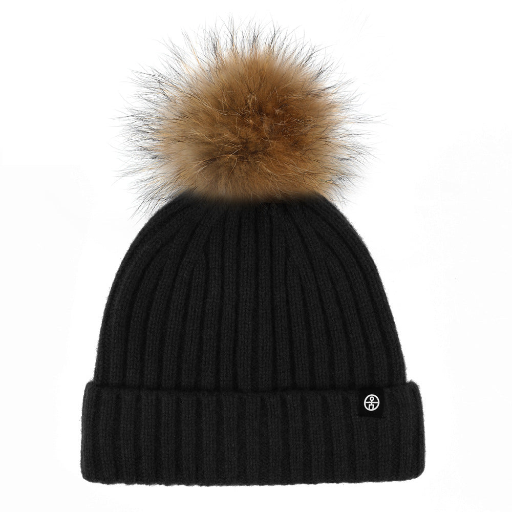 Wholesale Solid Color Wool Ball Knitted Hat Winter Woolen Hat