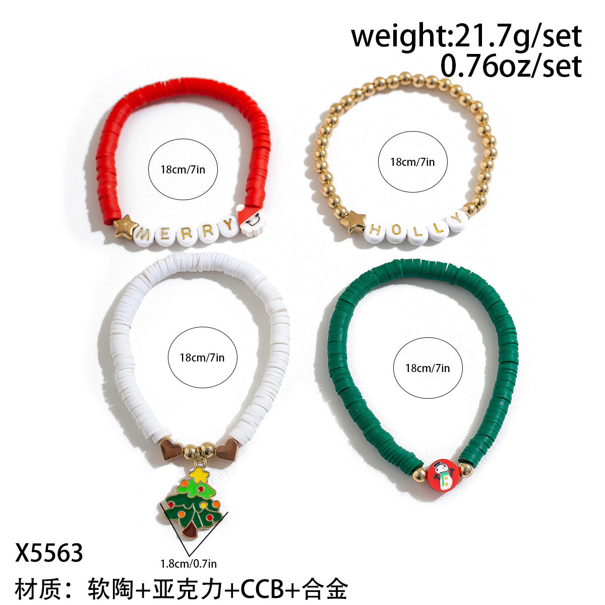 Wholesale Snowman and Deer Character Layered Bracelet Set