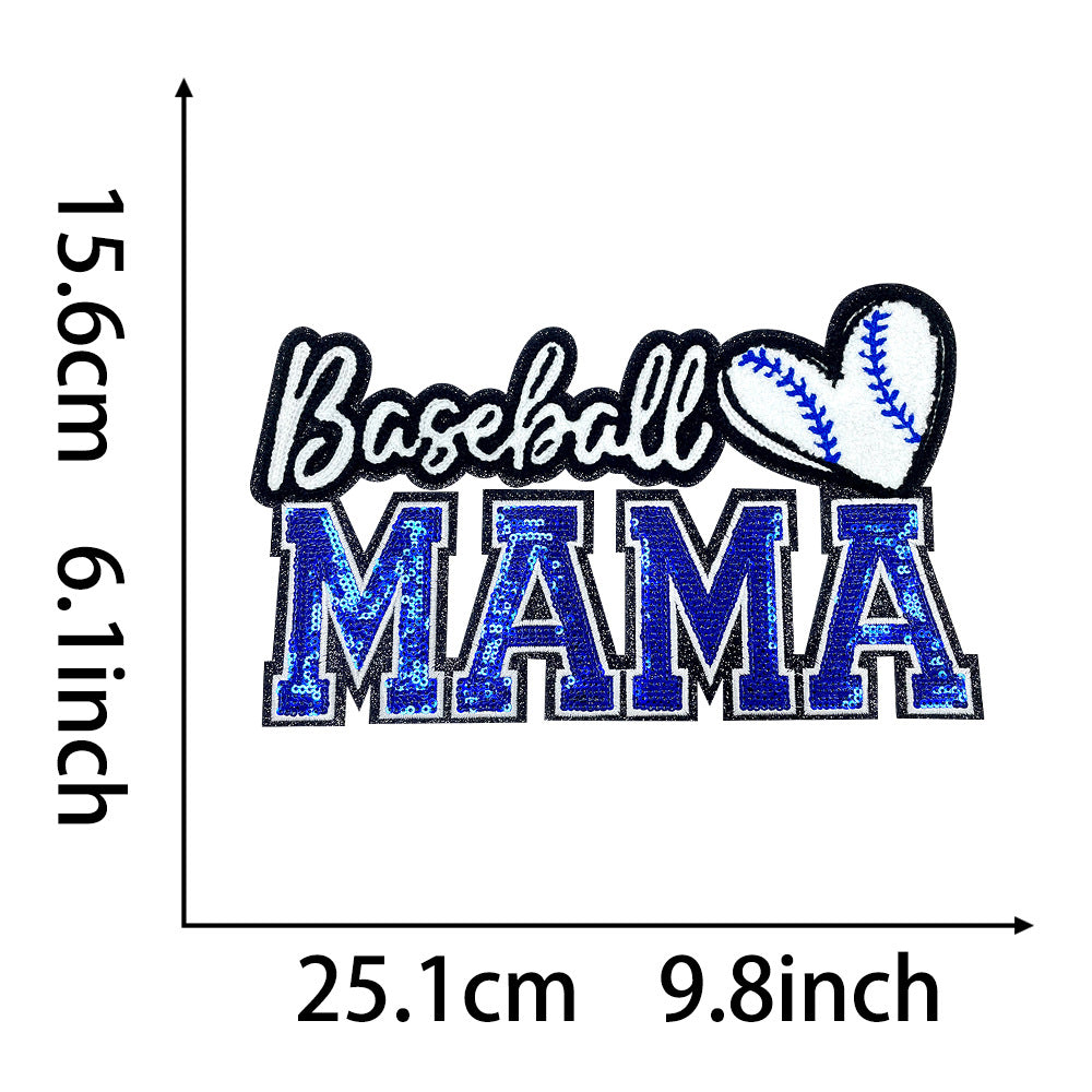 Wholesale Baseball Mama Sparkling Sequin Embroidered Patch Red Glue Backing Stylish Coat Decoration Fashion Sew On Accessory
