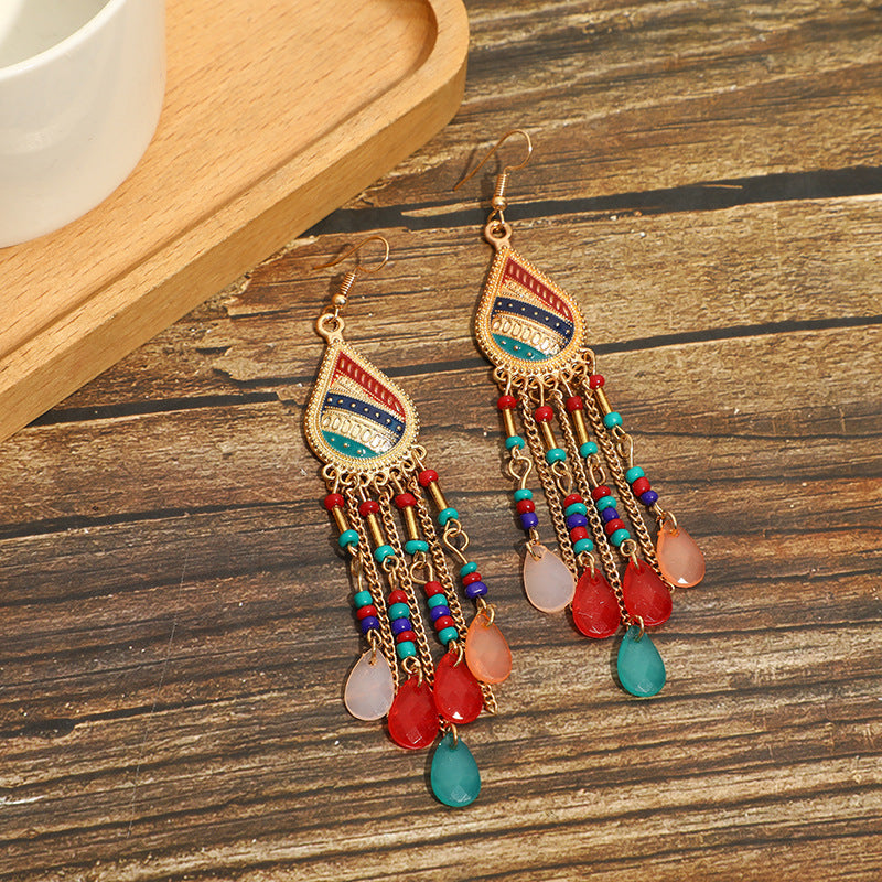 Wholesale Bohemian Colorful Water Drop Long Earrings
