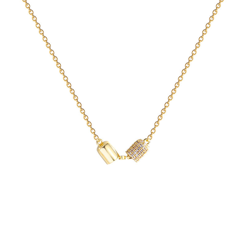 Wholesale Micro Paved Zircon Pendant Capsule Titanium Steel Necklace