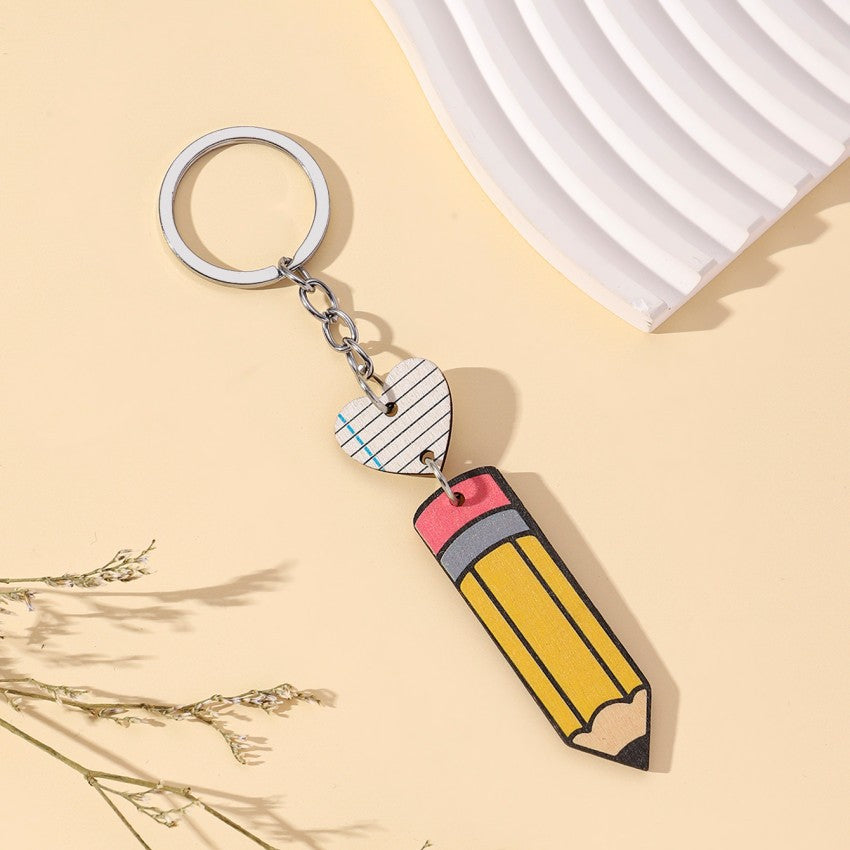 Wholesale Teacher's Day Pencil Love Wooden Keychain