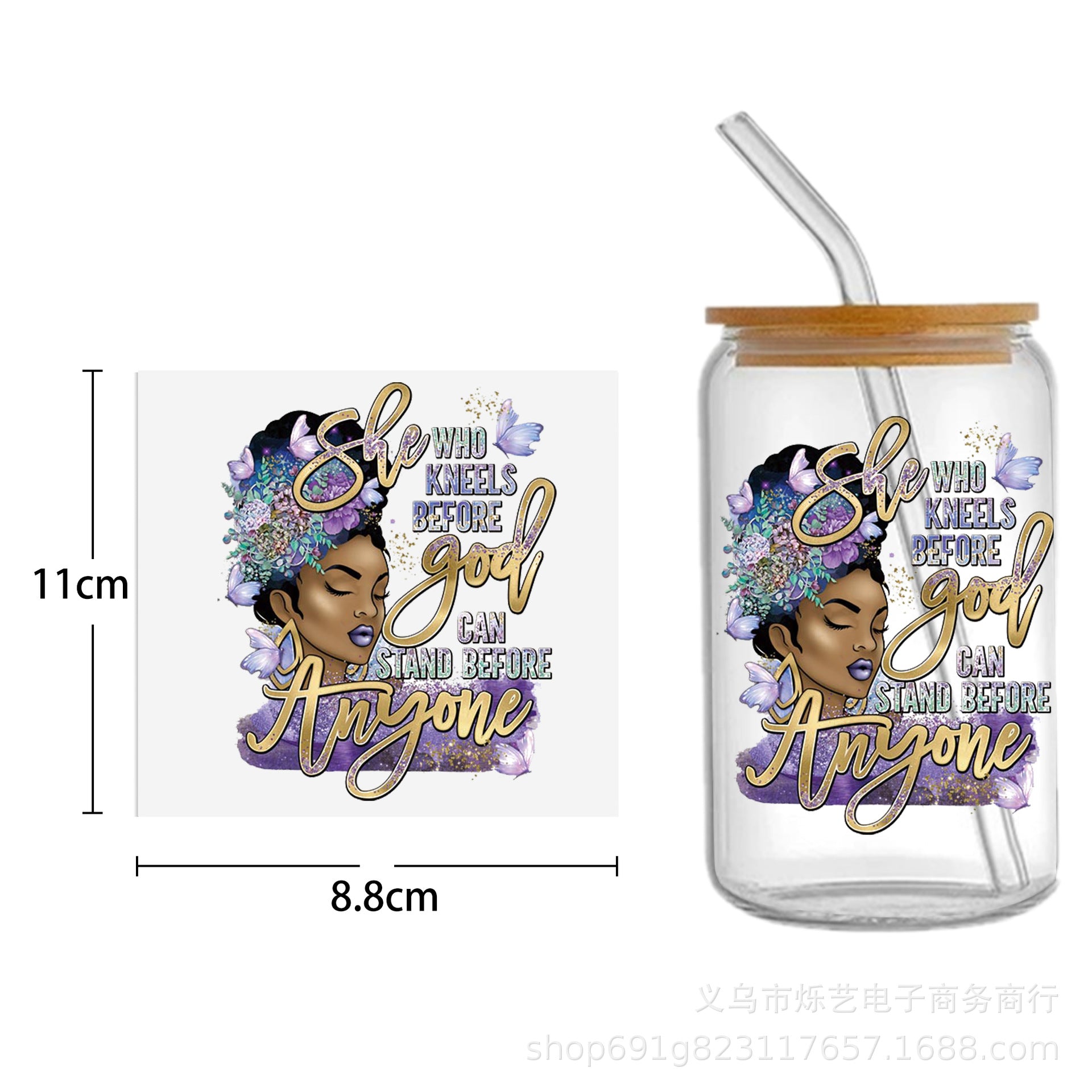 Wholesale Black Girl Series UV DTF Transfer Crystal Cup Sticker