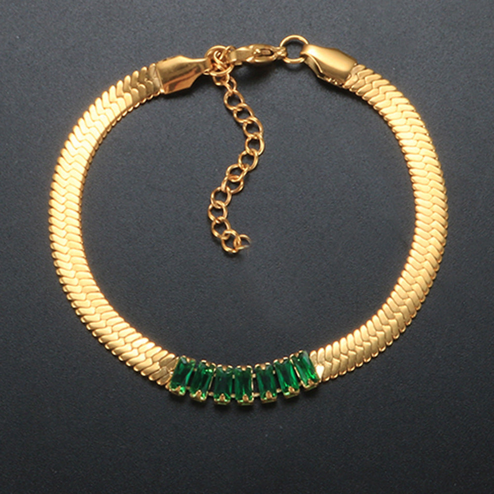 Wholesale 18K Gold Plated Zircon Stainless Steel Snake Bone Chain Necklace Bracelet Jewelry Set