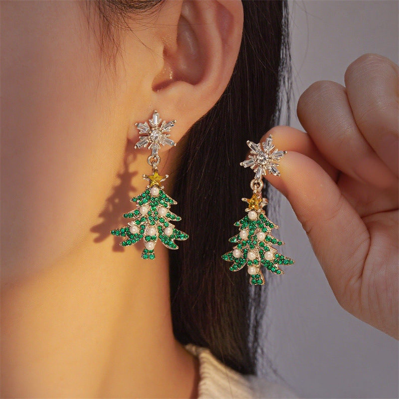 Wholesale Diamond Christmas tree bell Christmas earrings