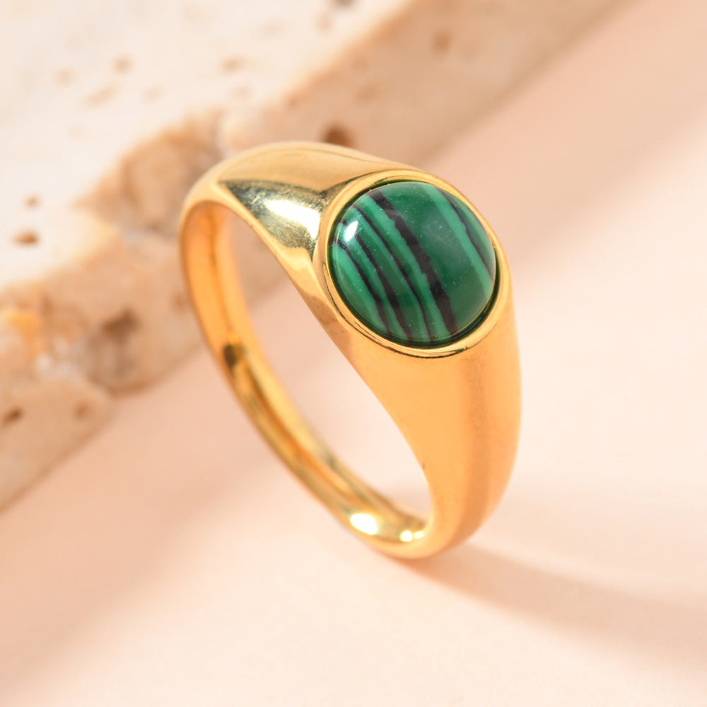 Stainless steel round natural stone titanium steel ring