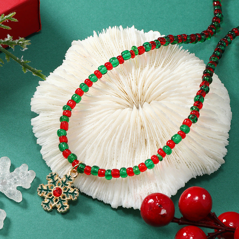 Wholesale Christmas Red and Green Ball Bead Alloy Necklace