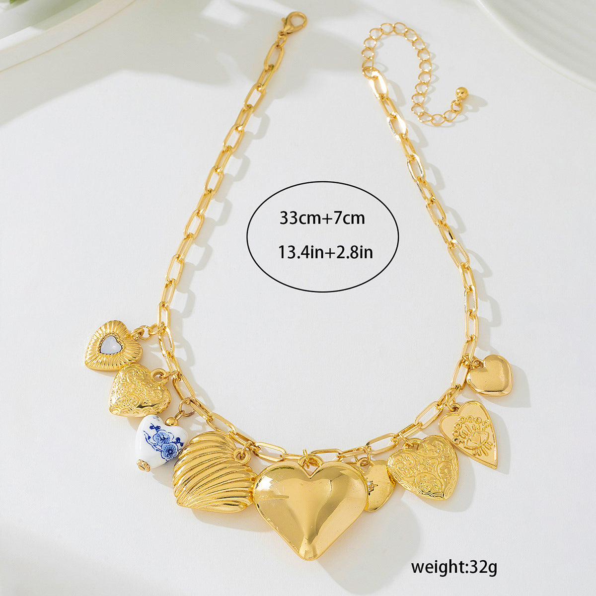 Wholesale Vintage multi-element metal tassel heart-shaped necklace