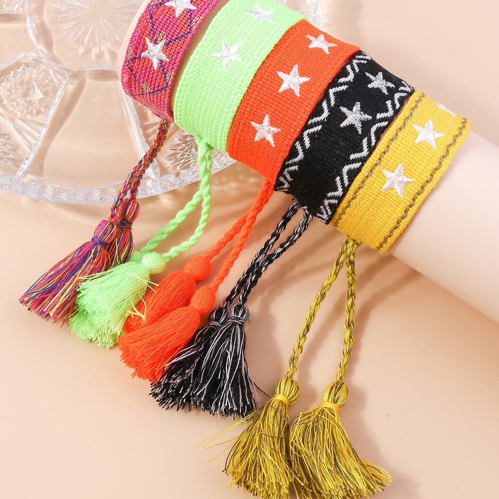 Brazalete de cuerda multicolor de Tassel de cinco lados de doble cara al por mayor