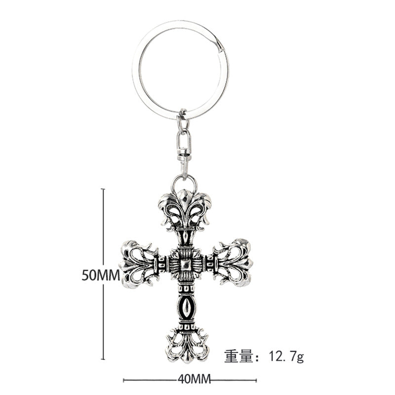 Wholesale Flame Cross Punk Retro Pendant Keychain