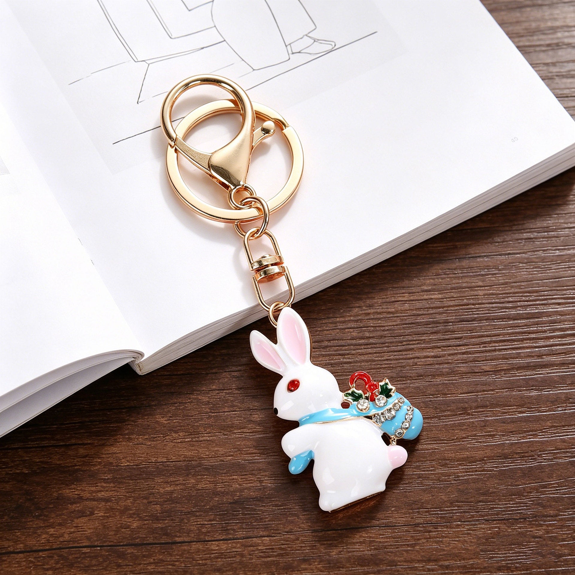 Wholesale Chic Christmas Themed Rhinestone Keychain Snowman Tree Sock Rabbit Car Key Accessory Zinc Alloy Gift Resale