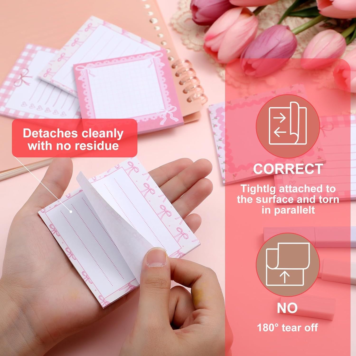 Wholesale Pink bow tie strong adhesive sticky notes