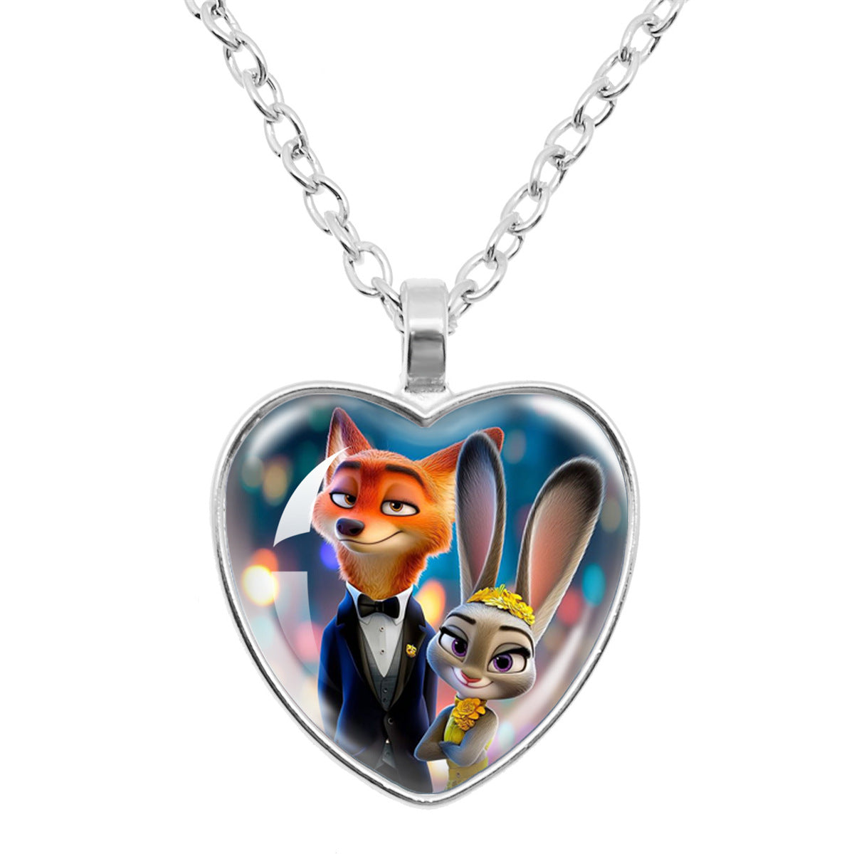 Wholesale Cartoon Fox Cute Rabbit Time Gem Heart Necklace OLY Exclusive
