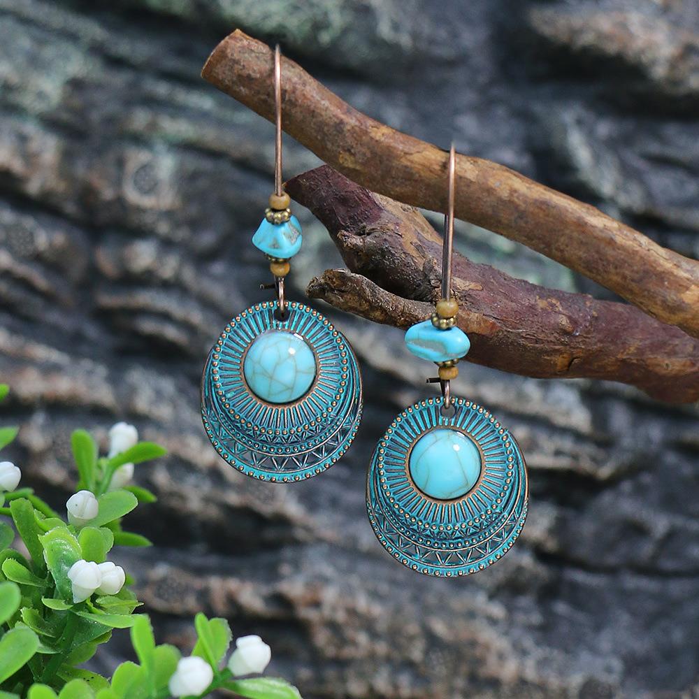 Wholesale Water Drop Exaggerated Retro Tassel Round Glaze Earrings