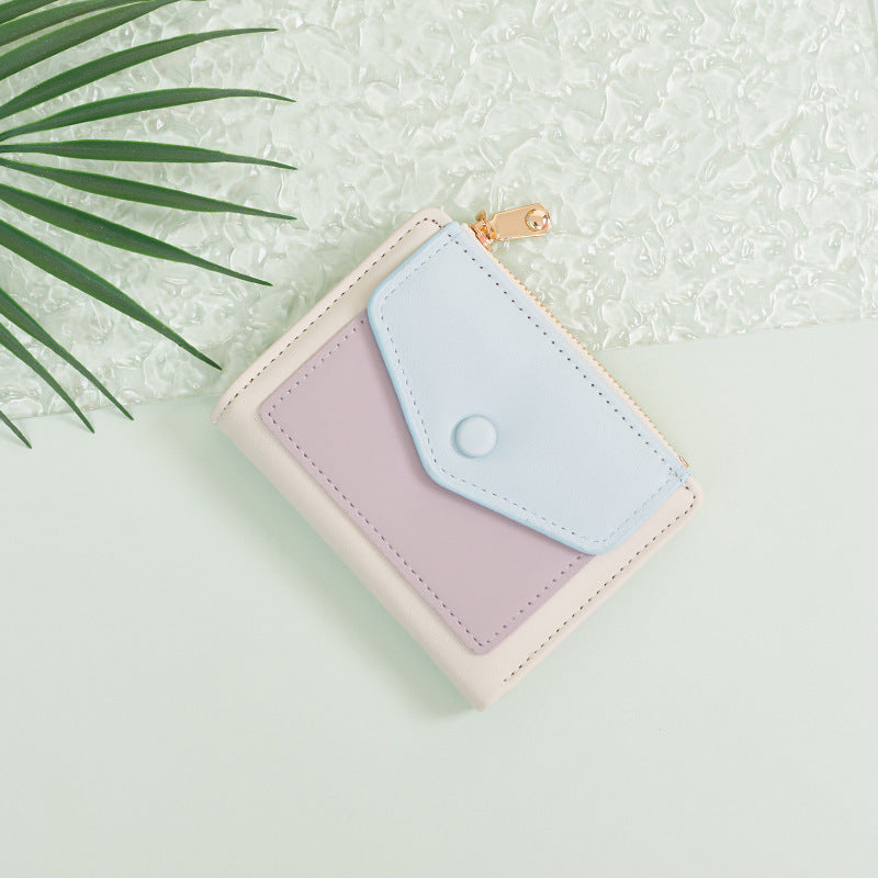 Wholesale Stitching Short Ladies Cute Student Pu Multifunctional Compact Wallet